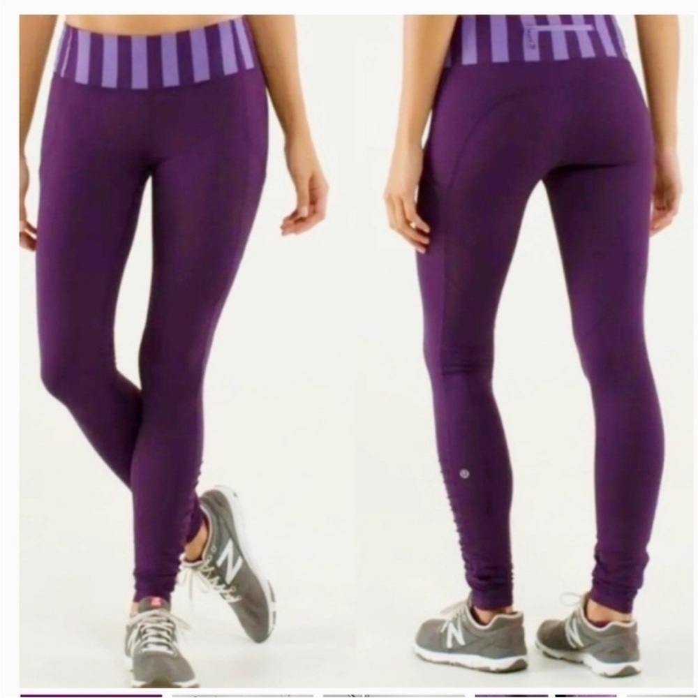 💜 Lululemon Purple Striped Waist Leggings Size 4 | High Rise Athletic Yoga Pants